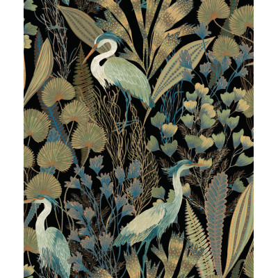 GRANDECO - A63201 - Papier Peint Vinyle Grainé Sur Intissé Tropical Cranes Bleu