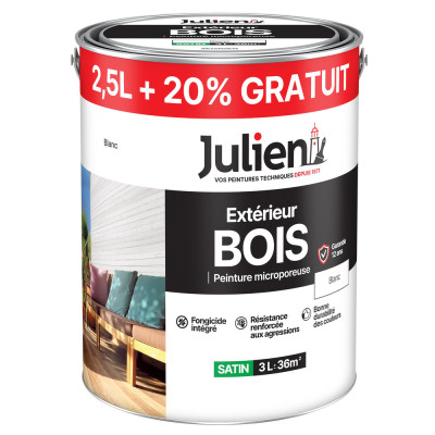 JULIEN - Peinture Extérieure Bois Microporeuse 2,5L +20%GRATUIT