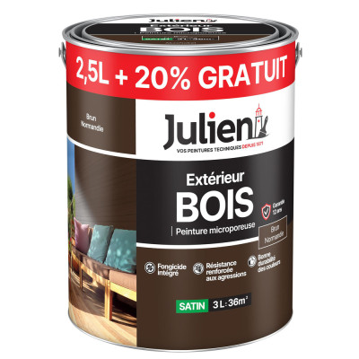 JULIEN - Peinture Extérieure Bois Microporeuse 2,5L +20%GRATUIT