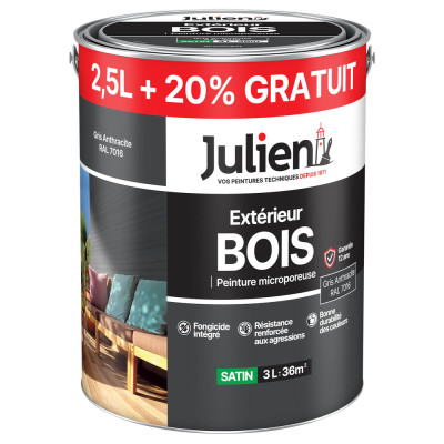 JULIEN - Peinture Extérieure Bois Microporeuse 2,5L +20%GRATUIT