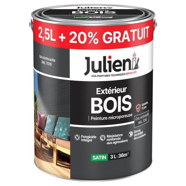 JULIEN - Peinture Extérieure Bois Microporeuse 2,5L +20%GRATUIT