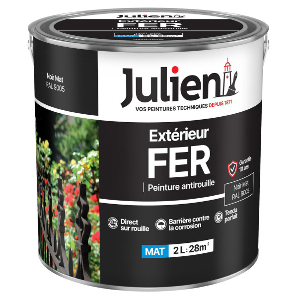 JULIEN - Peinture Extérieur Fer Antirouille Noir Mat