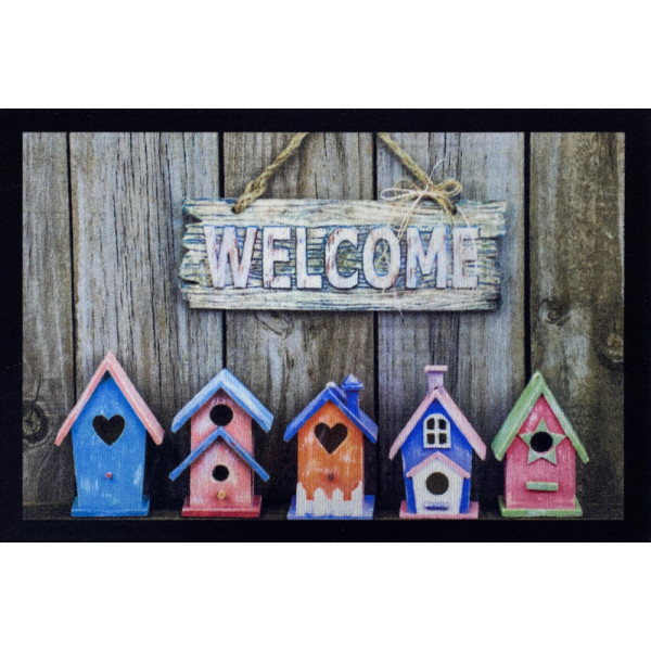 VICA - Tapis Entry Birdhouses Welcome Grey 40x60cm