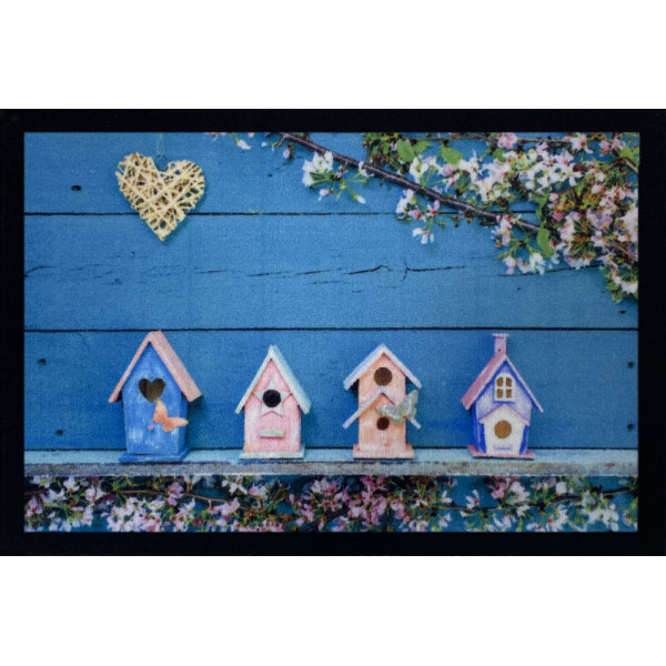 VICA - Tapis Entry Birdhouses Welcome Turquoise 40x60cm
