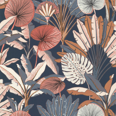 DECORAMA - 3513 - Papier Peint Vinyle Sur Intissé Nénuphar Bleu, Rose Corail