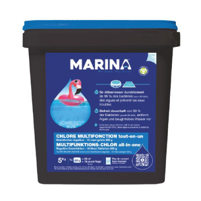 MARINA - Chlore Multifonction 25 Galets 200g TP2 5kg