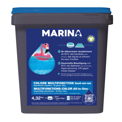 MARINA - Chlore Multifonction 32 Galets 135g TP2 4.32kg