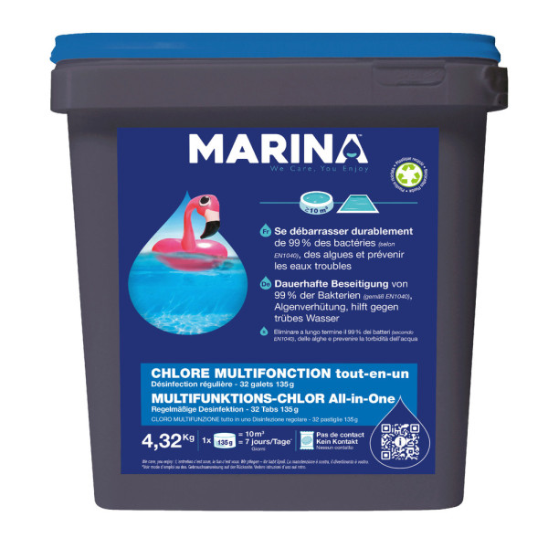 MARINA - Chlore Multifonction 32 Galets 135g TP2 4.32kg