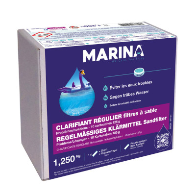 MARINA - Clarifiant Régulier Eau Trouble 10 Cartouches Filtre à Sable 125g