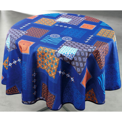 ACCESS DECO - Nappe Polyester Ronde Ø160cm Ambre Bleu Paon sur Cintre