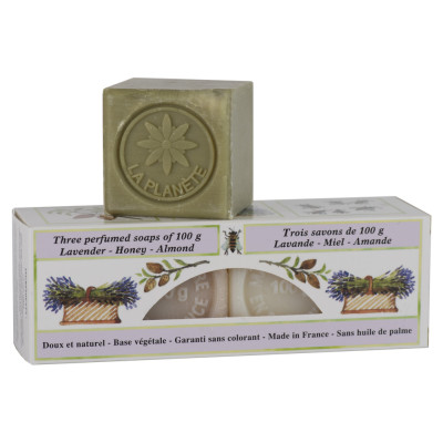 MARIUS FABRE - Coffret 3 Savons Cubes 100g Lavande Miel et Amande