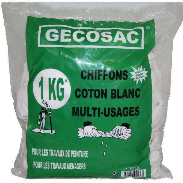 GECOSAC - Chiffons Coton Blanc Multi-Usages 1kg