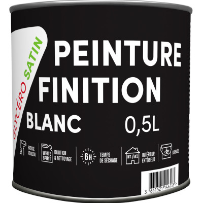 TOUT DANS LE PRIX - Peinture Finition Glycero Satin Blanc 0.5L