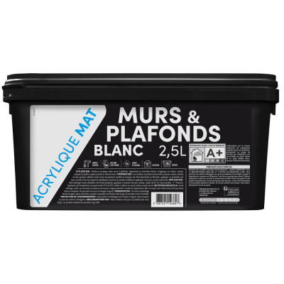 TOUT DANS LE PRIX - Peinture Murs et Plafonds Acrylique Mat 2.5L