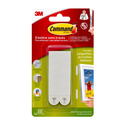 3M - 8 Languettes Blanches Adhésives Accroches Tableaux Command