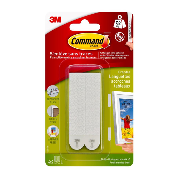 3M - 8 Languettes Blanches Adhésives Accroches Tableaux Command