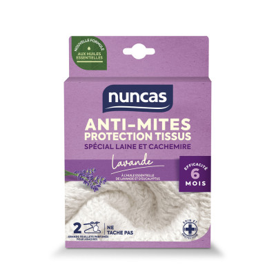 NUNCAS - Anti-Mites Armoires Protection Tissus 2 Grands Feuillets