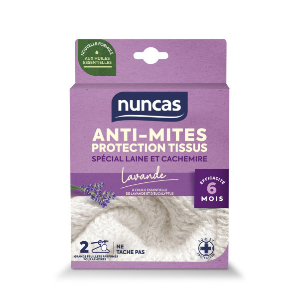 NUNCAS - Anti-Mites Armoires Protection Tissus 2 Grands Feuillets