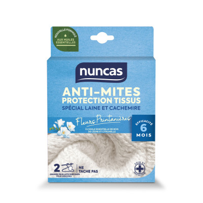 NUNCAS - Anti-Mites Armoires Protection Tissus 2 Grands Feuillets