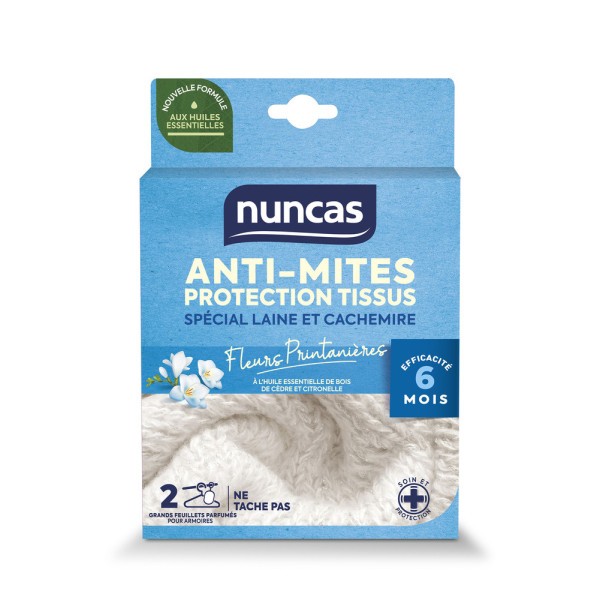 NUNCAS - Anti-Mites Armoires Protection Tissus 2 Grands Feuillets