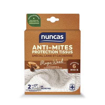 NUNCAS - Anti-Mites Armoires Protection Tissus 2 Grands Feuillets