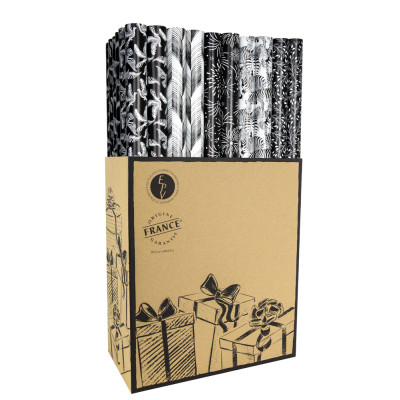 BEAUMONT PAPETERIE POITOU - Papier Cadeaux Black & White 0.70x2m BOX de 60 Rouleaux