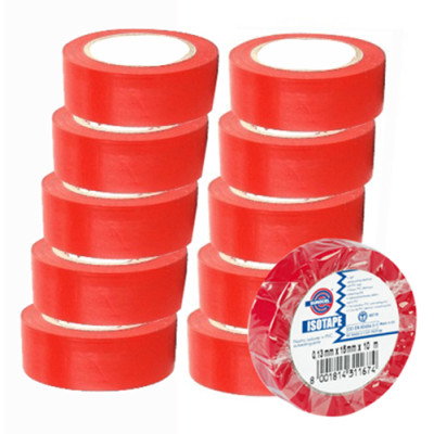 10 Rubans adhésifs PVC souple auto-extinguible électricité rouge 15mmx10ml