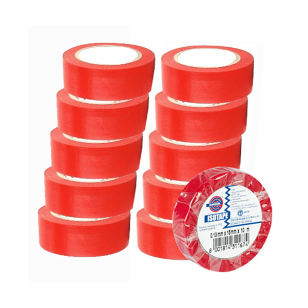 EUROCEL - 10 Rubans Adhésifs PVC Souple Auto-Extinguible Électricité Rouge 15mmx10m