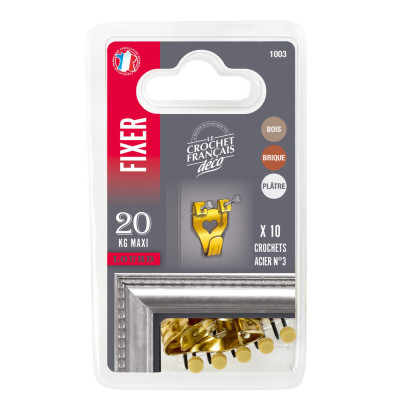 10 crochets acier n° 3 pour tableau et cadre