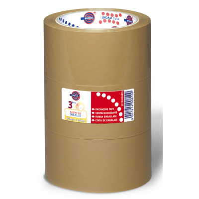 Ruban polypropylène emballage havane 50mmx66ml, lot de 3 rouleaux