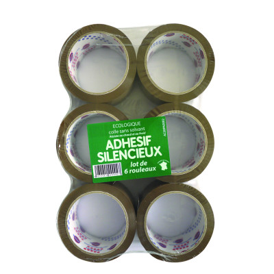 Ruban polypropylène emballage havane 50mmx66ml, lot de 6 rouleaux