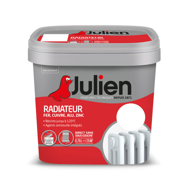 JULIEN - Peinture Radiateur Mat Fer, Cuivre, Alu et Zinc Blanc 0.75L