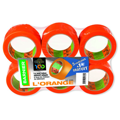 Adhésif multi-usages orange 75mmx33m lot de 5+1 rouleaux, box de 65 lots
