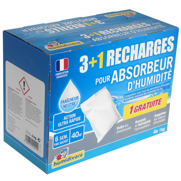 HUMIDIVORE - Humidivore neutre, lot de 3 recharges de 1kg + 1 GRATUITE