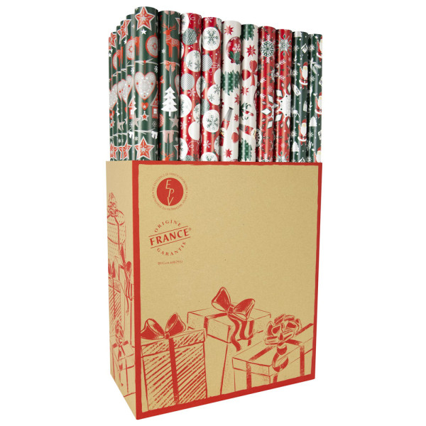 BEAUMONT PAPETERIE POITOU - Papier Cadeau Luxe Noël 0.70x2m Box de 60 Rouleaux