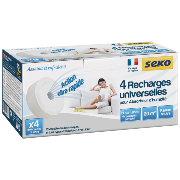 SEKO - Recharge Absorbeur d’Humidité 4 Galets Percés de 500g Parfum Neutre
