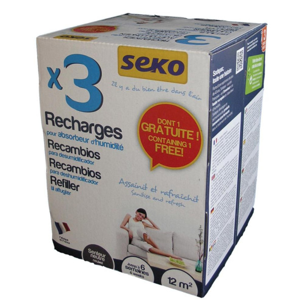SEKO - Recharge Absorbeur d’Humidité 3 Sachets de 350g Parfum Neutre Dont 1 gratuit