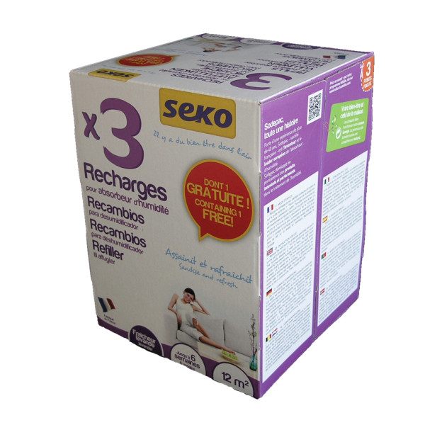 SEKO - Recharge Absorbeur d’Humidité 3 Galets de 350g Parfum Lavande Dont 1 gratuit