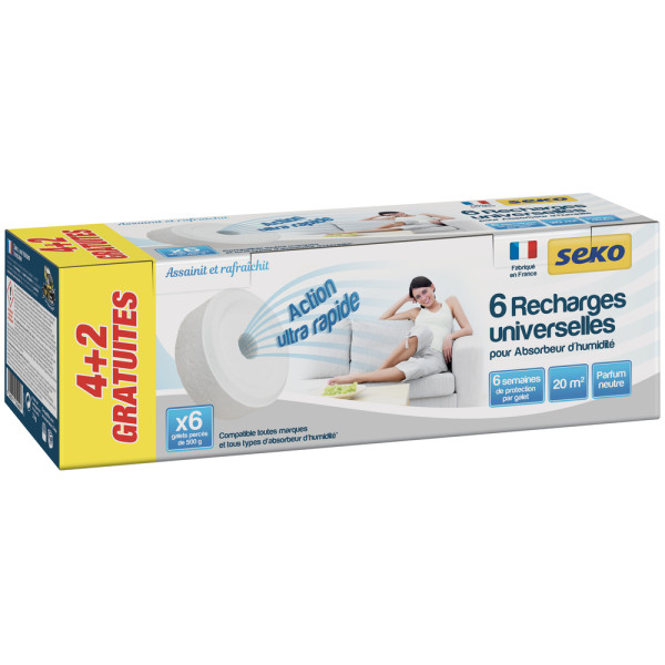 SEKO - Recharges Absorbeur d’Humidité Galets Percés de 500g Neutre 4+2Gratuits