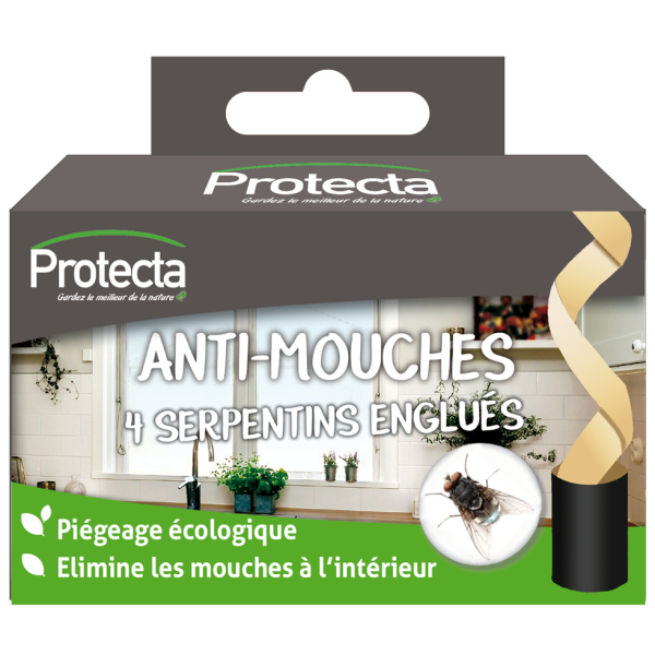 PROTECTA - Anti-Mouches Étui de 4 Serpentins Englués