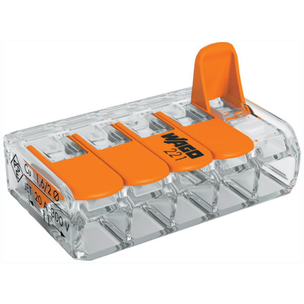 PROFILE - Borne Levier Wago 5x 4 mm Transparent 10 Pièces