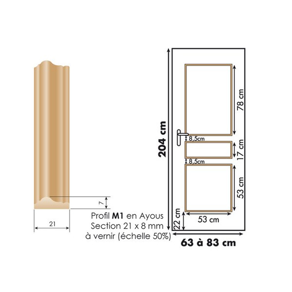 SKYLAB - Décor de Porte : Kit 3 Panneaux Droits à Vernir