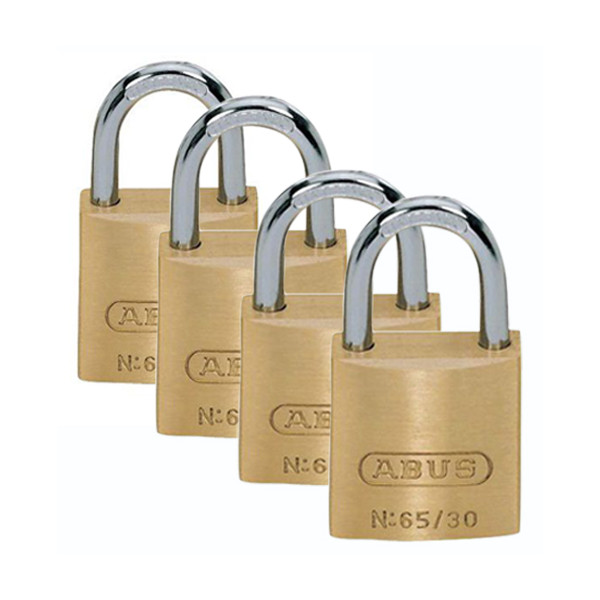 ABUS - Cadenas à Clé Laiton Massif 30mm Sous Blister Lot de 4