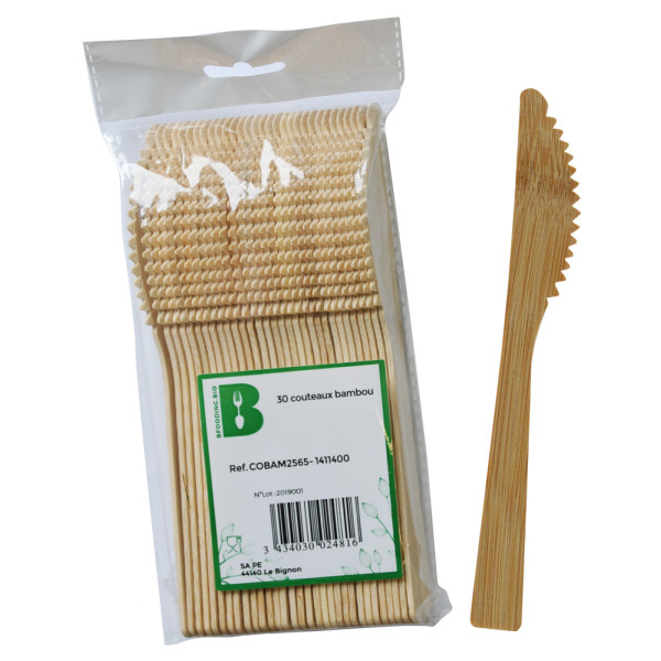 PUBLI EMBAL - Couteaux en Bambou 17cm Paquet de 30