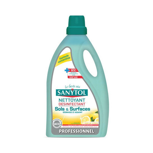 SANYTOL - Nettoyant Désinfectant Sols & Surfaces Citron 5L