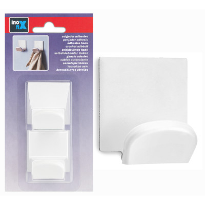 CROCHET ADHESIF BASE ACIER INOX /BLANC (Vendu par 1)