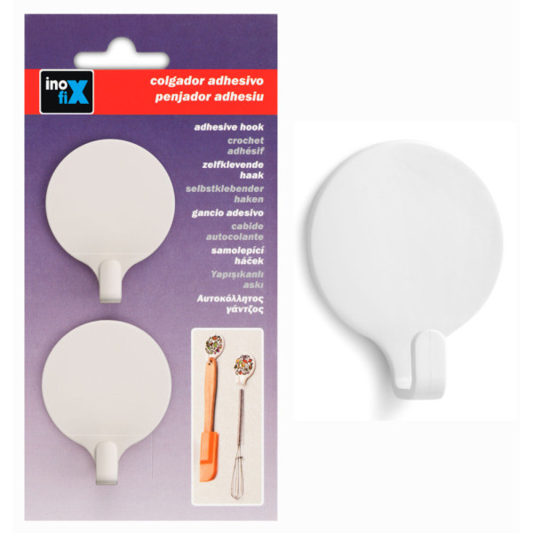 INOFIX - Crochets Adhésifs Ronds x2 Blanc Sous Blister