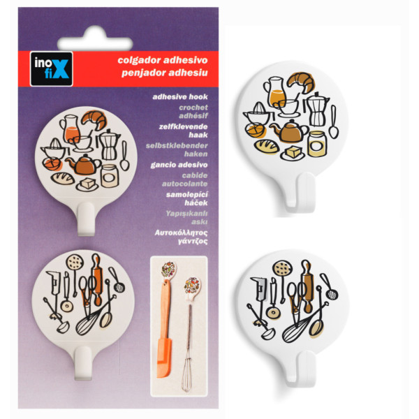INOFIX - Crochets Adhésifs Ronds x2 Décor Cuisine Sous Blister