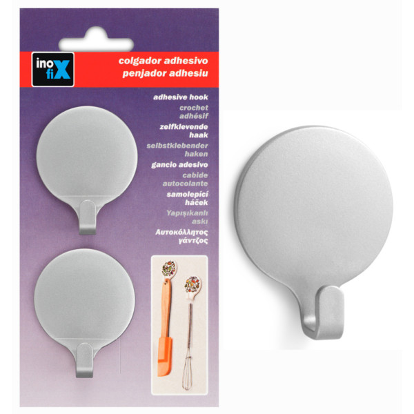 INOFIX - Crochets Adhésifs Ronds x2 Chromé Mat Sous Blister