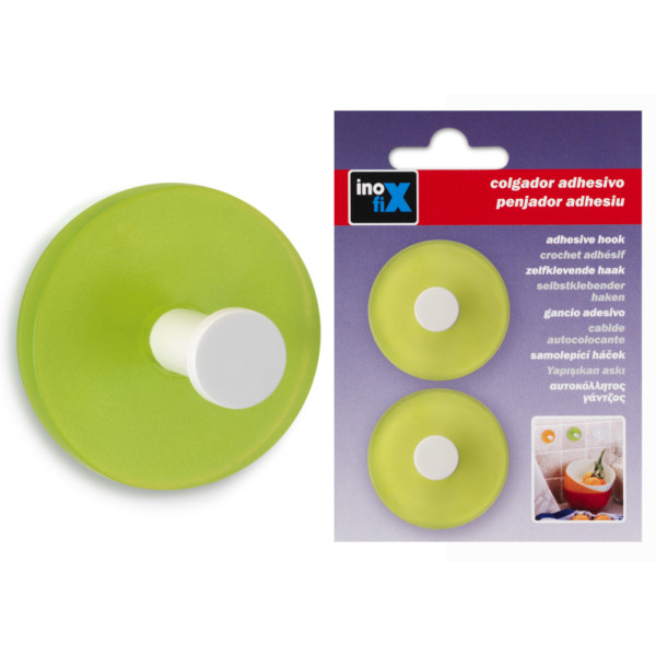 INOFIX - Crochet Adhésif Rond x2 Semi Transparent Vert Sous Blister